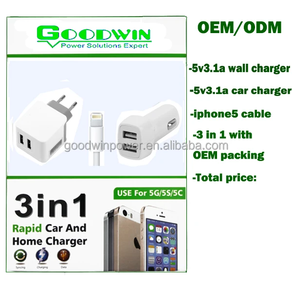 2016new 3 in 1 USB travel charger kit with US/EU plug wall charger + duck mouth shaped car charger+USB cable