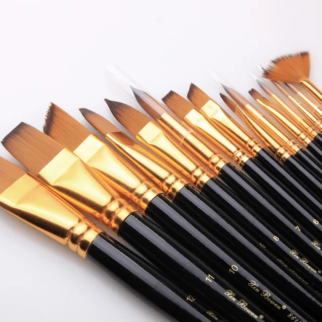 EVAL 17PCS Paint Art Brushes Hog Bristle Watercolor Paint Brush Set Fan  Hook Liner Brush for Oil Acrylic Painting Pen