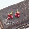 925 silver needle cranberry natural pearl green lacquer brooch earrings set