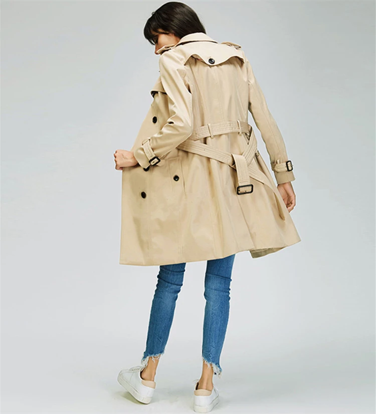 Elegant Women Spring Fashion Khaki Trench Coat Women Wind Breaker