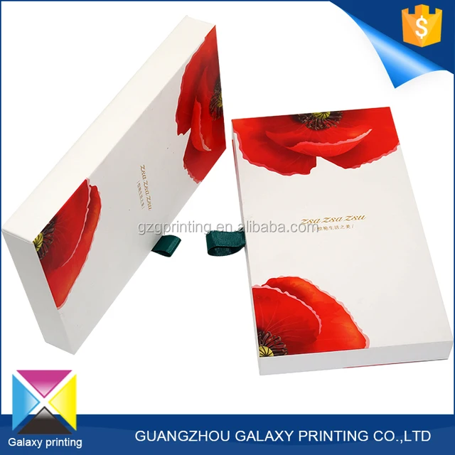 slide rectangular cardboard packaging gift box with silk ribbon
