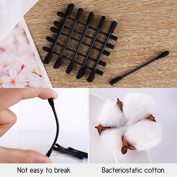 wholesale cotton buds 200pcs black spiral and round tips paper