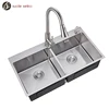 SGS Metal Topmount Handmade Double Bowl 304 201 Stainless Steel Kitchen Sink
