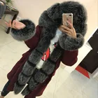 women's winter soft thick real fox fur parka with real rex rabbit fur lining ladies long natural fur coat hooded