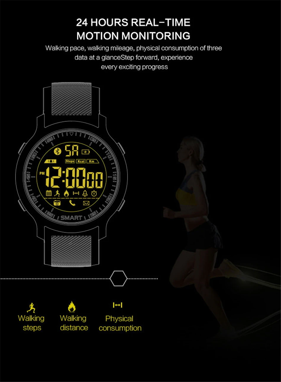 Original Makibes EX18 Sports Smart watch BT 4.0 Call reminder Remote control Stopwatch Pedometer 5 ATM Water Resistant (5)