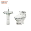 Top class quality bathroom toilet set with black and golden flower decorate toilet basin and bidet