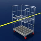Galvanized stackable warehouse logistic 3 sided steel roll pallet cage with PE wheels