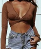 EY1263B Fashion women plain crop tops,sexy lady deep v-neck blouses