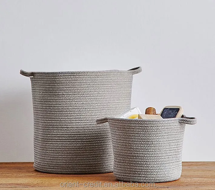 2018 new design cotton rope woven sundries storage basket for