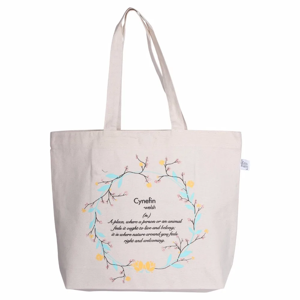 ecofriendly printed large tote bag reusable 100% cotton canvas