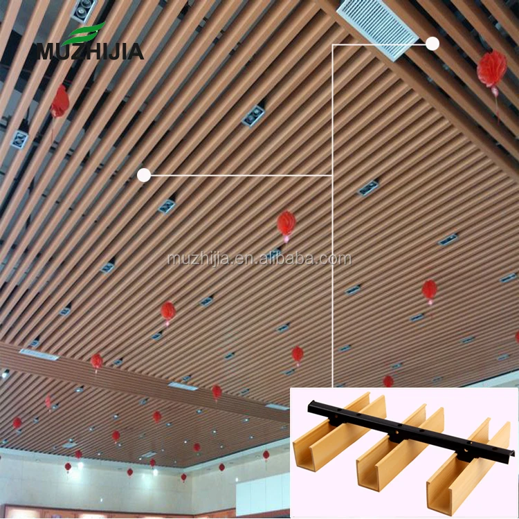 Modern Design Wpc Timber Strip False Wood Ceiling Panels For
