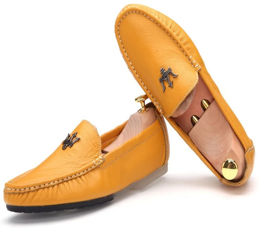 New 2015 Fashion Men Genuine Leather Slip-on Metal Decorative Driving Shoes Male Outdoor Casual Moccasin Flats Leather Loafers