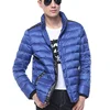 china factory Trim Cheap Blue Light leather Bomber Down Jacket Xxxl Winter for Men