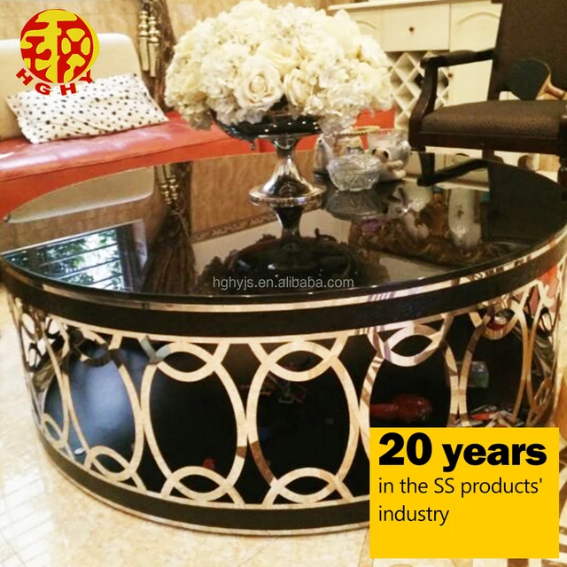 stainless steel italian mirror modern rose gold round metal glass tea coffee table foshan
