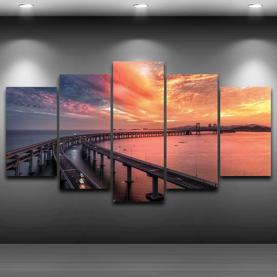 Gorgeous Burning Clouds In The Sky Bridge Painting