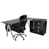 Foshan factory black tempered modern glass desk office furniture with drawer