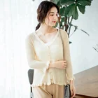 Ladies' Summer Clothing,Women V Neck Short Button Cardigan Blouse