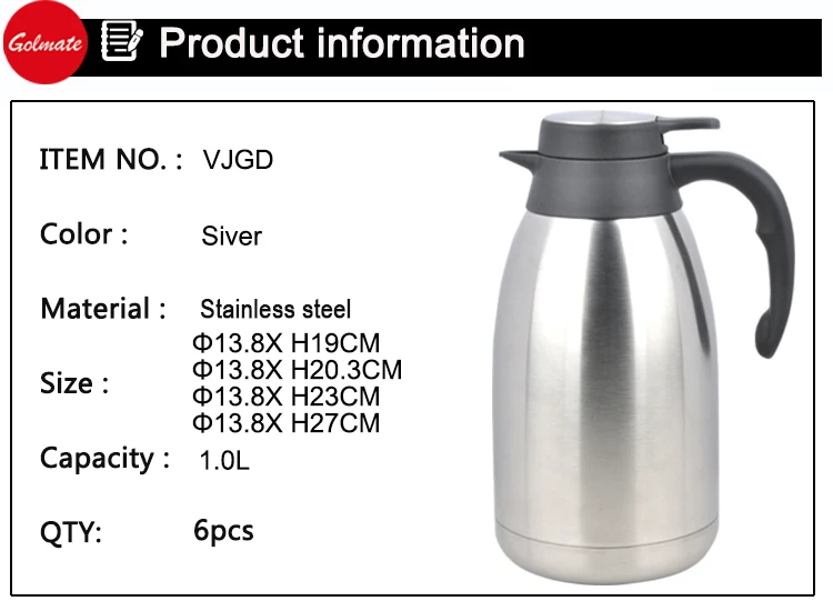 2L STAINLESS STEEL DOUBLE WALL ISOLATING JUG VACUUM THERMOS FLASK HOT OR COLD
