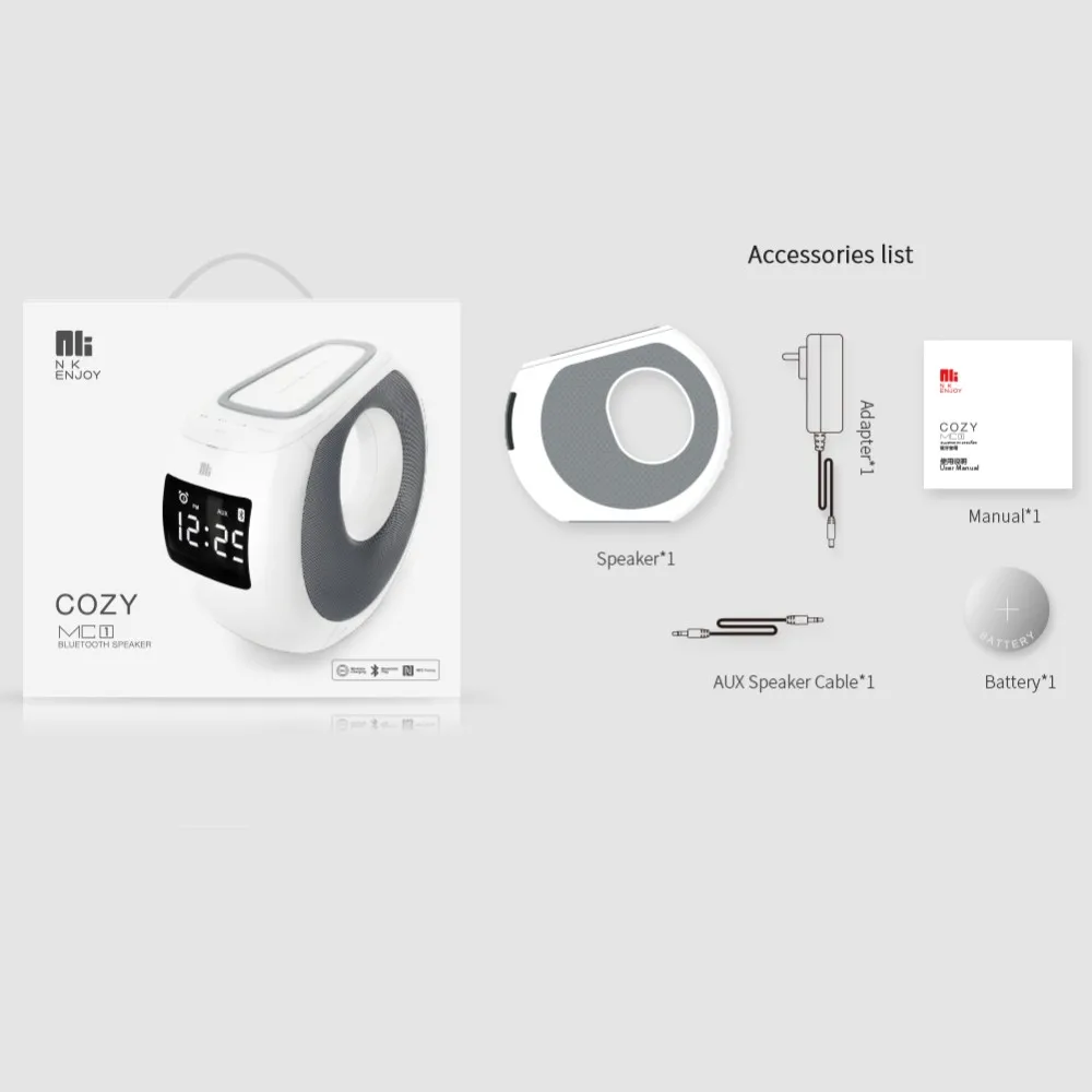 Nillkin stereo music bluetooth speaker with wireless charging alarm clock wireless speaker with LCD time display - ANKUX.COM