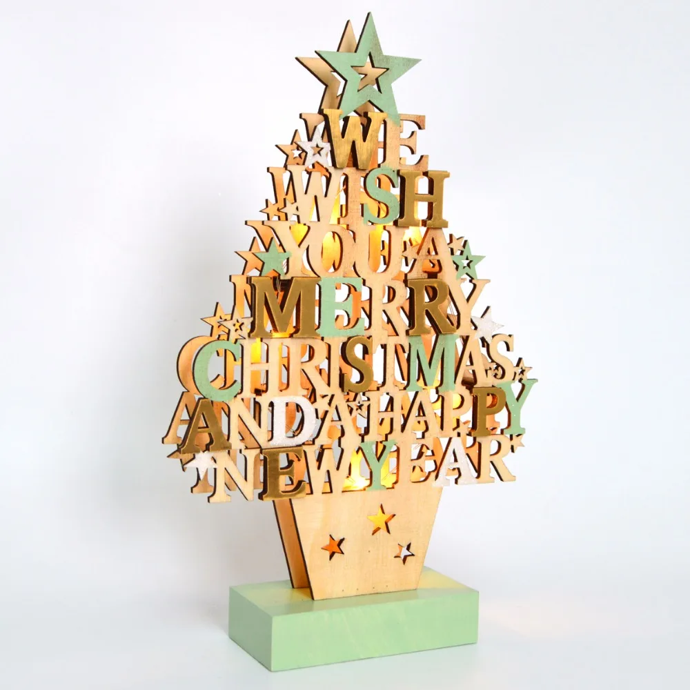 wooden led christmas tree xmas home decorations ornaments