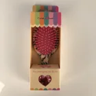 Cute water transfer printing children wet small hair brush with 3pcs hair elastic gift