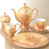 fine bone china gold decoration tea cups and saucers, gold plated tea cups, pink flower grace tea ware with tea pot