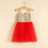 Girls lace dress red infant party girl sequin summer kids clothes vintage clothing costume gown