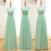 ZH1716G Flowing Chiffon A Line Bridesmaid Dresses Long Backless Mint Green Floor Length Prom Gown