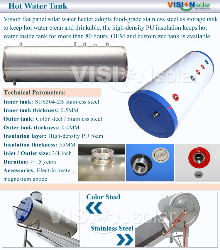 2 VNF heat pipe solar water heater tank