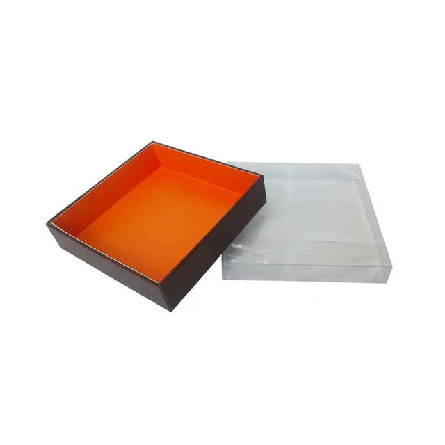 pretty orange inside clear plastic pet cover chocolate gift box