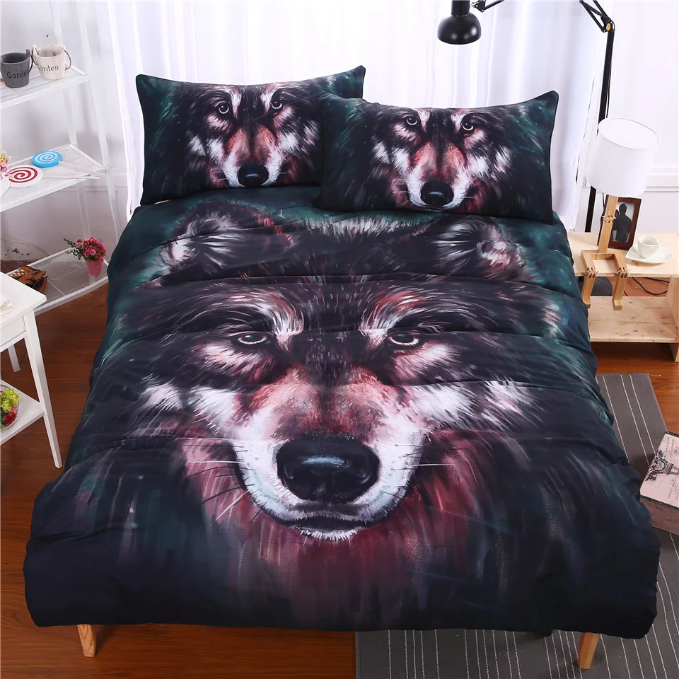 Latest design king size 3D animal printing wolf bedding set /bed sheet/duvet cover