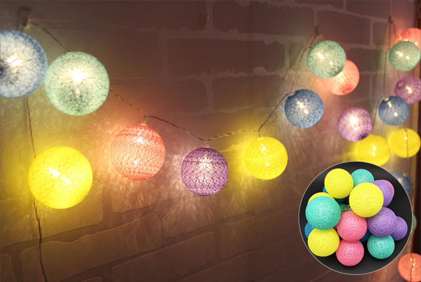 Led Christmas battery operated Cotton ball string light for wedding, party, shopping window use