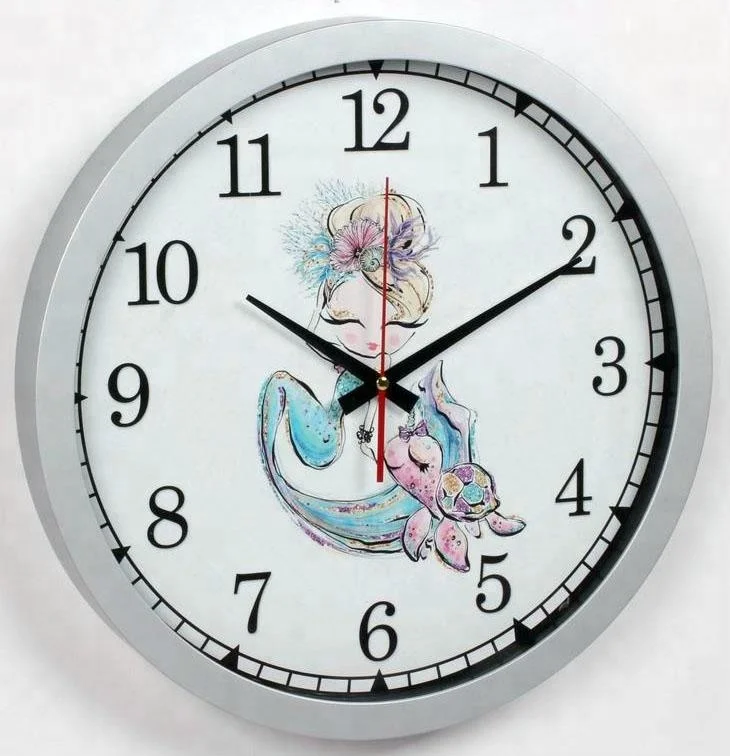 Великолепный мультфильм леди принцессы Русалочки серебристого пластика декоративные настенные часы