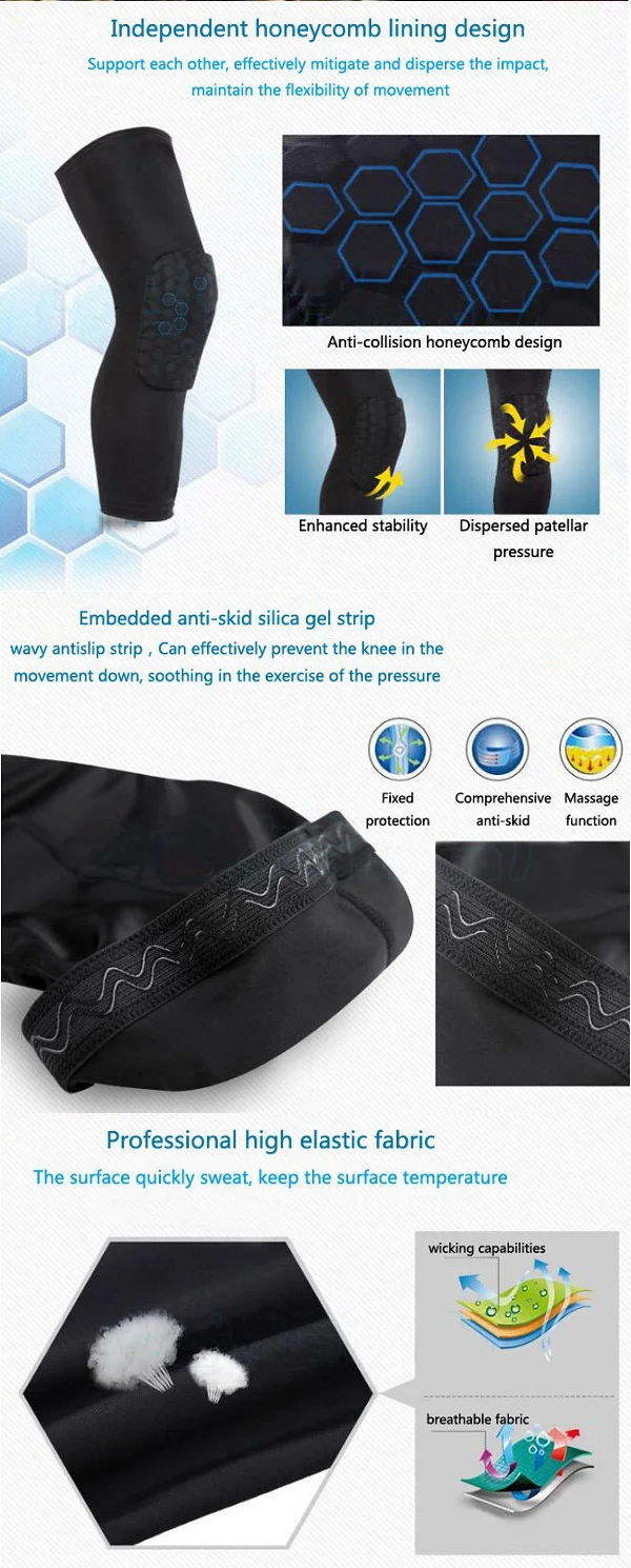 LC/_ Crashproof Basketball Leg Knee Long Sleeve Protector Gear Honeycomb Pad Pr