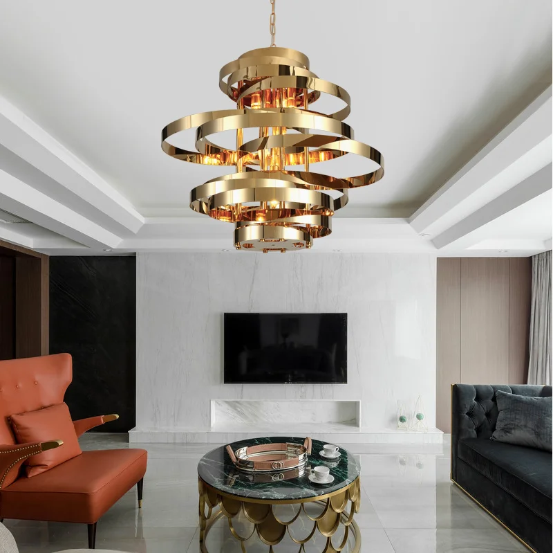 Postmodern art personality creative decoration round circle stainless steel metal chandeliers lighting