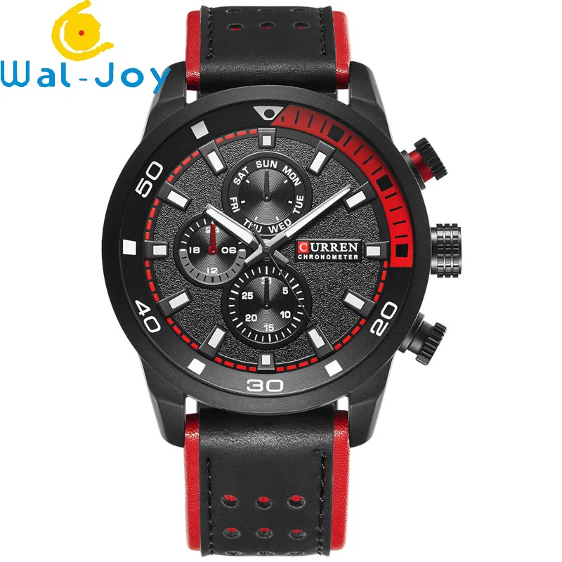 

WJ-6071 CURREN 8250 Men Waterproof Handwatch Leisure Three Eye Watch Business Belt Wrist-watch, Mix