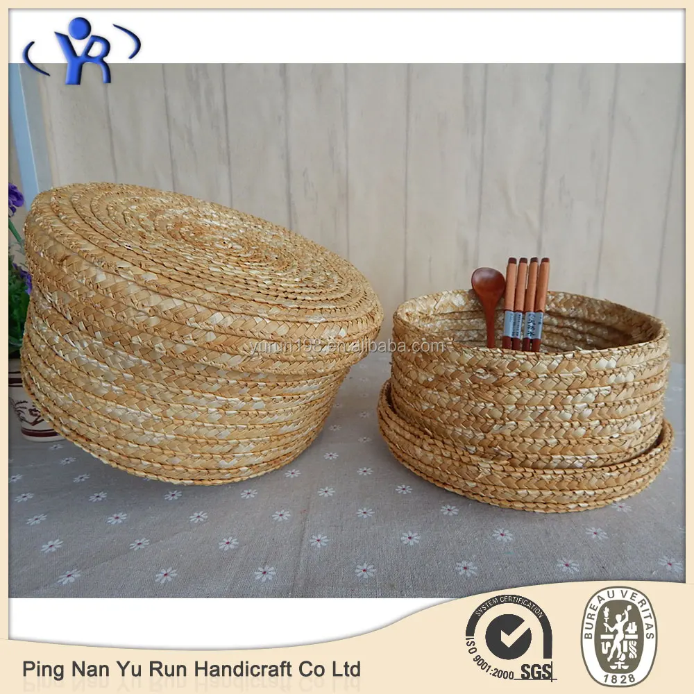 Natural wheat straw storage basket with lid