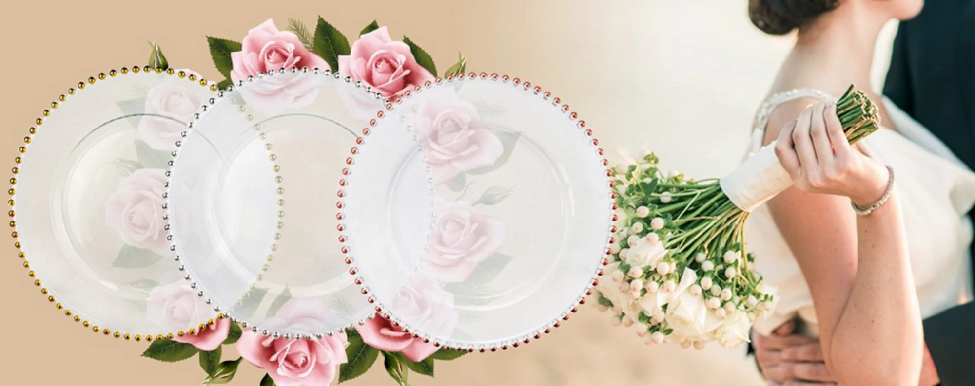 Hotelaj Provizoj Tabla Vitro Arĝenta Ora Rimŝargilo -Plato Sub Plato Servanta Pladon Vitra Ŝargilo 7