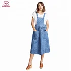 Young Ladies Polka-dot Embroidery Denim Midi Dress