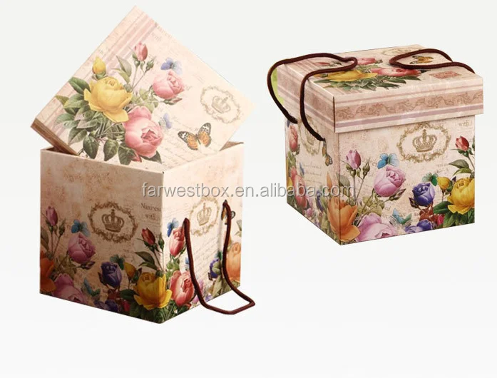 square paper gift box with handle material e flute corrugated