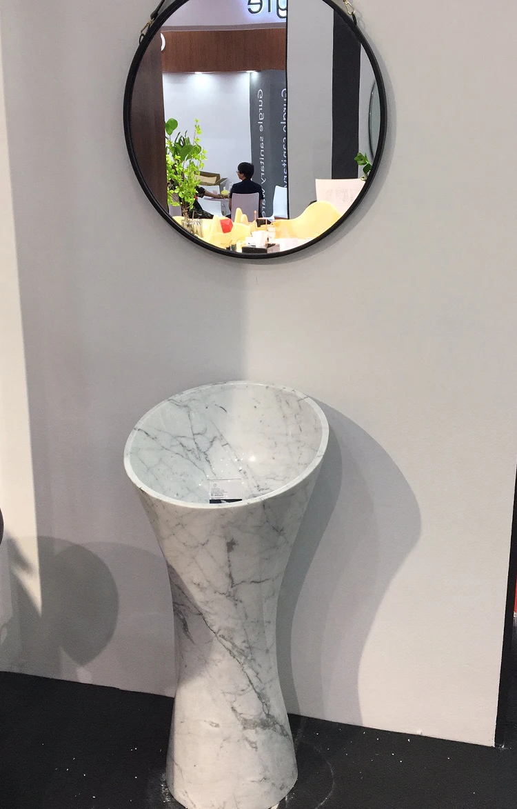 Natural Stone Italian White Marble With Black Veins Wash Pedestal Basin