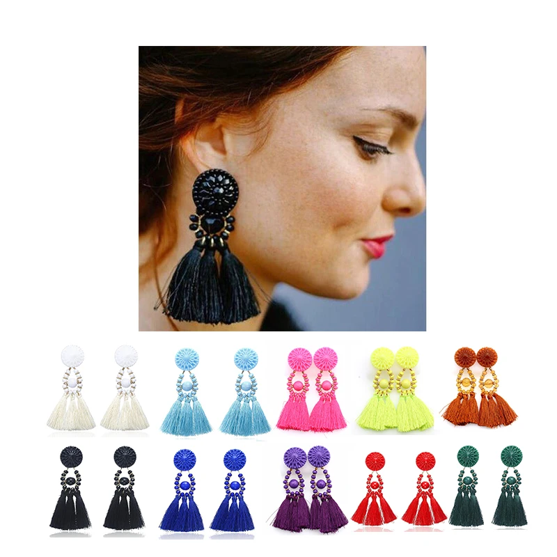 Bohemian 10 Colors Long Statement Tassel Earrings Black Acrylic Beaded Tassel Earrings For Women
Bohemian 10 Colors Long Statement Tassel Earrings Black Acrylic Beaded Tassel Earrings For Women