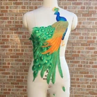 Extra large cheongsam peacock embroidery lace applique flower floral red blue green for wedding party dress