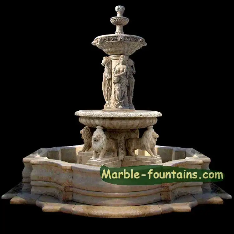 Luxury Nude Women Statue And Lion Hand Carved Marble Water Fountain