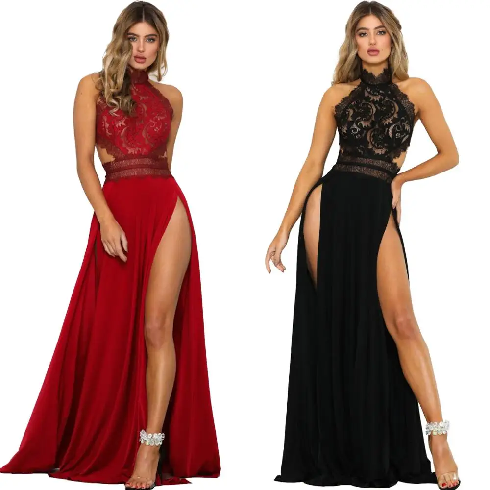 Temperament women see through lace halter sexy backless bifurcated evening party dress
Temperament women see through lace halter sexy backless bifurcated evening party dress