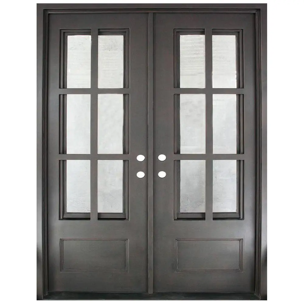 Exterior Double French Entry wrought iron Doors, View wrought iron