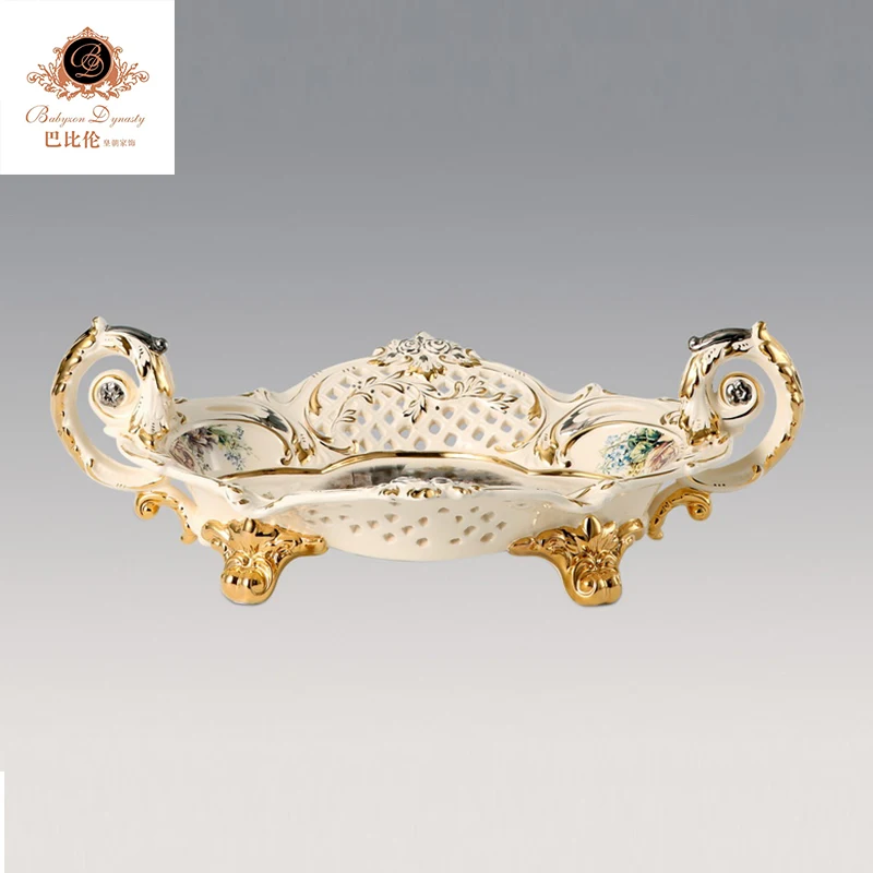 Best supplier ceramic fruit plate, Blue;gold;ivory