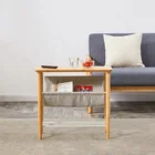 Modern 3 Layers Wooden Coffee Table Bamboo Side Table with Storage Bag Living Room Furniture