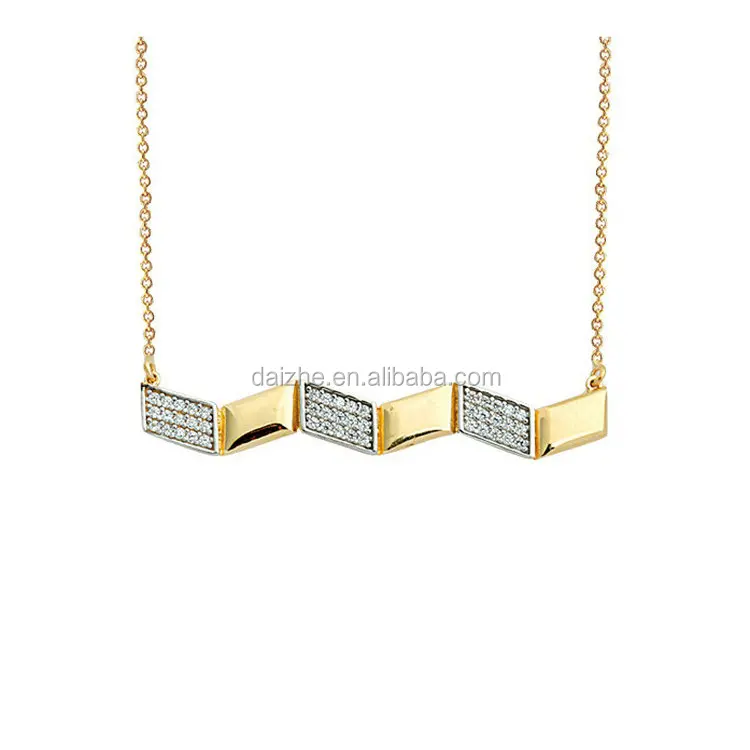 Rectangular micro pave cz charm pendant tear drop charm northstar double layer jewelry necklace