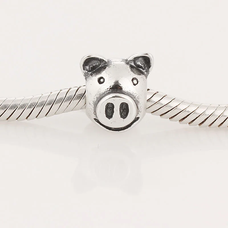 Free Shipping 100% Authentic 925 Sterling Silver Pig head Thread Charms L204 Beads DIY Fit charmilia pandora Bracelet & Necklace